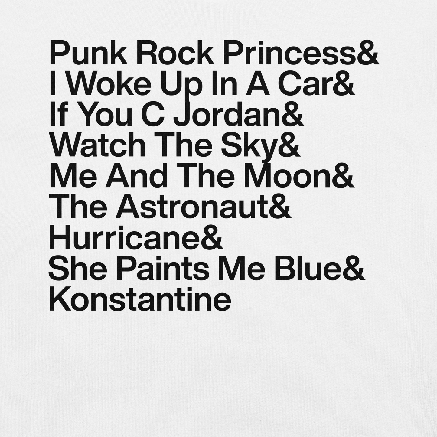 List of song titles on a white background