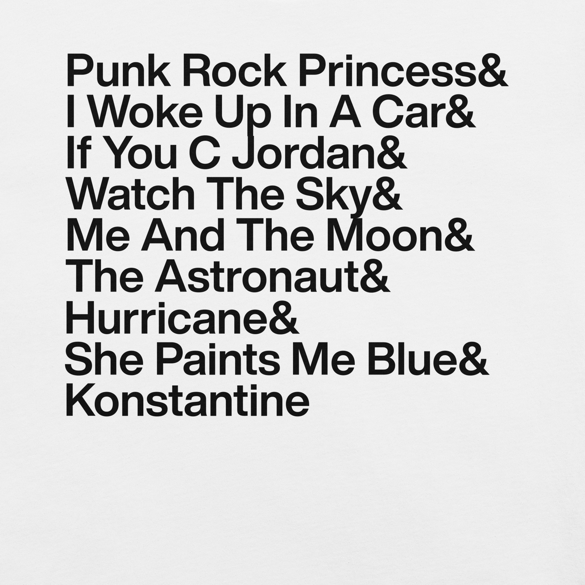 List of song titles on a white background